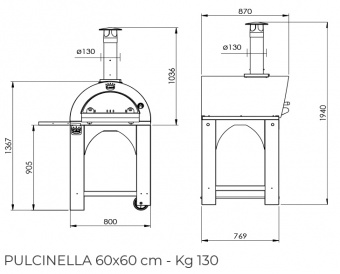 Печь Clementi Pulcinella 60 с окрашенной крышей на дровах