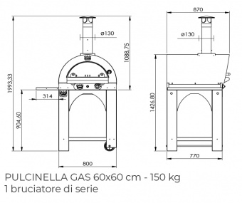 Печь Clementi Pulcinella 60 с окрашенной крышей на газу