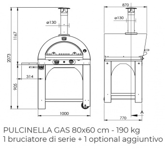 Печь Clementi Pulcinella 80 с окрашенной крышей на газу