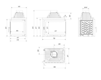 Топка Kratki Simple/Z/S/P/BS, угловое стекло справа
