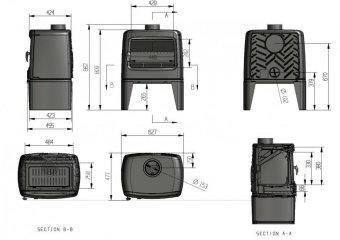 Печь-камин FireBird Bear, 10кВт, на ножках, дымоход d-150мм