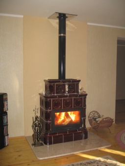 Печь ABX Karelie коричневая (кафельный цоколь, вставка стальная)